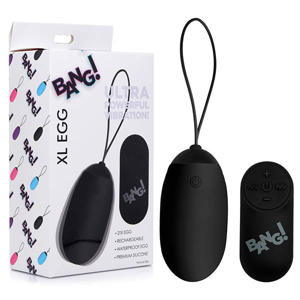 Bang! XL Silicone Vibrating Egg - Black XL USB Rechargeable Egg with Wireless Remote