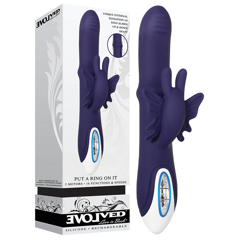 Evolved Put A Ring On it - Navy Blue 23.2 cm USB Rechargeable Rabbit Vibrator